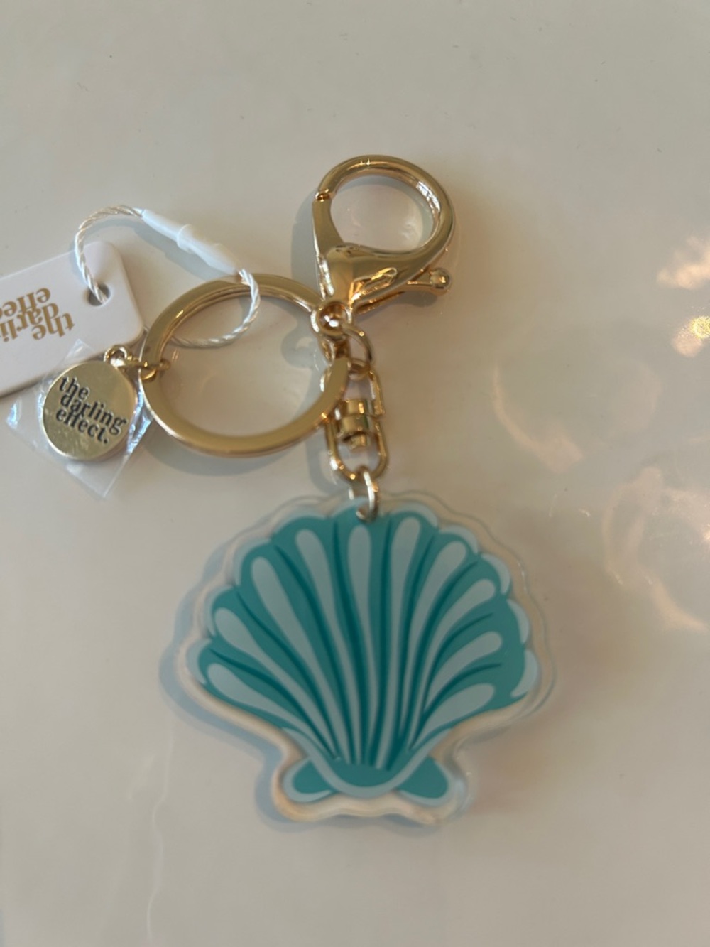 Gold Keyring with Teal Shell Charm